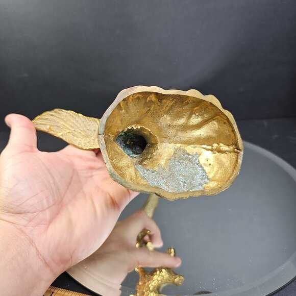 Eagle Brass Statue Figurine Perched On Log MCM Vintage Bird Hunting Fishing - Picture 9 of 12